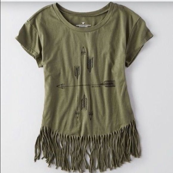 American Eagle Outfitters Tops - Woman’s medium green fringe t shirt